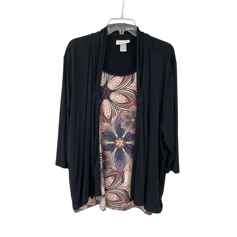 Serengeti 2Fer Blouse Womens 1X Floral Layered Look Stretch Top Used - Picture 1 of 16
